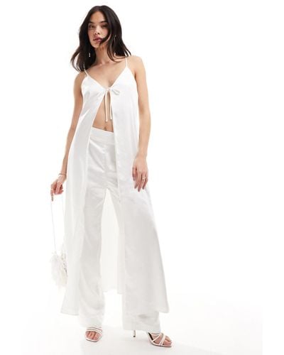 Y.A.S Bridal Satin Tie Front Maxi Cami Top Co-ord With Train - White