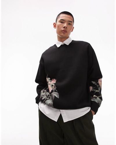 TOPMAN Oversized Fit Sweatshirt With All Over Floral Print - Black