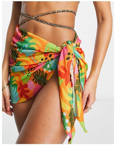 It's Now Cool – premium – strand-sarong aus netzstoff mit tropischem, em muster - Mehrfarbig