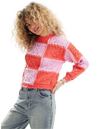 Vero Moda Oversized Crochet Knit Jumper - Red