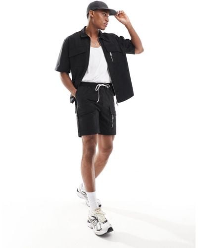 The Couture Club Co-ord Nylon Zip Through Utility Shorts - Black