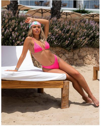 South Beach X Miss Molly - Gesmokt Triangel-bikinitopje Van Kreukelstof - Roze