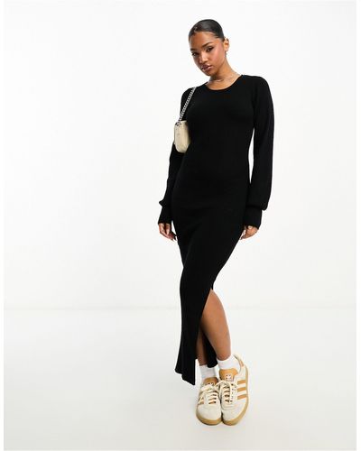 Pieces Balloon Sleeve Knitted Maxi Sweater Dress - Black