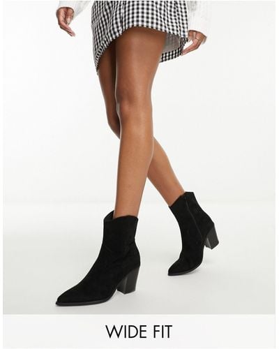 ASOS Wide Fit Rational Heeled Western Boots - Black