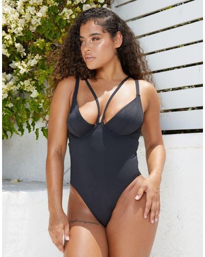 Wolf & Whistle X Malaika Terry Fuller Bust Exclusive Strapping Detail Swimsuit - Blue