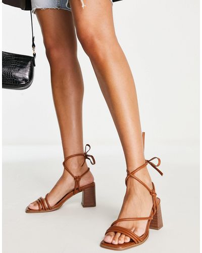 ASOS Hollow Strappy Tie Leg Mid Heeled Sandals - Brown