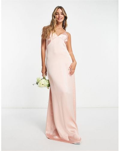 Pretty Lavish Bridesmaid Ines Empire Satin Maxi Dress - Pink
