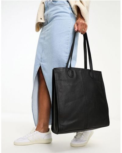 ASOS Leather Tote With Laptop Compartment - Black