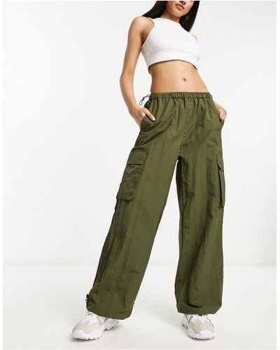 Sixth June Ripstop Parachute Pants With Back Pocket Embroidery - Green