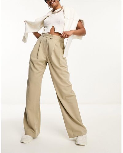 ASOS Wide Leg Pleated Trouser - Natural