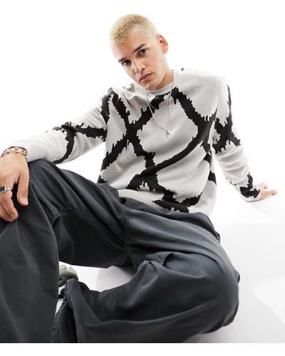 ASOS Oversized Knitted Diamond Design Sweater - Gray