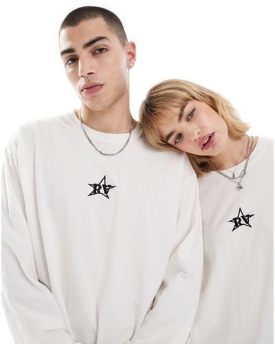 Reclaimed (vintage) Unisex Long Sleeve Top With Star Logo Embroidery - Natural
