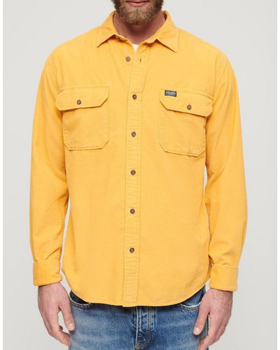 Superdry – langärmliges hemd aus feinem cord - Gelb