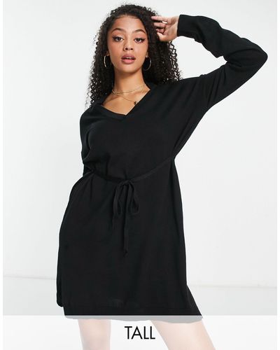 Threadbare Tall Belted Knitted Mini Dress - Black