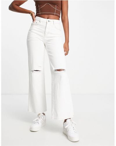 Lost Ink Knee Rip Straight Leg Jeans - White