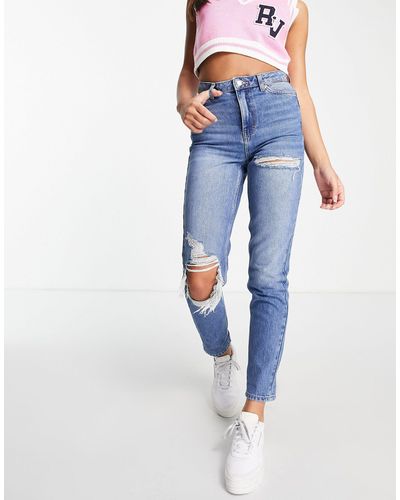 TOPSHOP Mom jeans con strappi vistosi medio - Blu