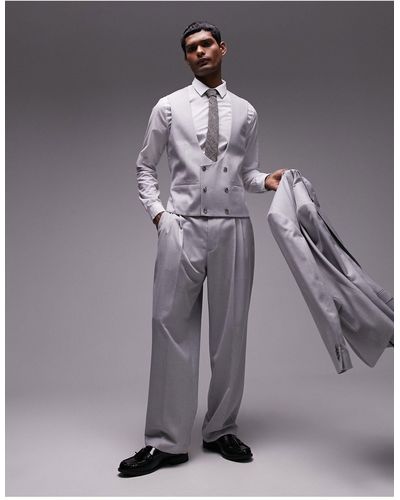 TOPMAN – weit geschnittene anzughose aus leinen - Grau