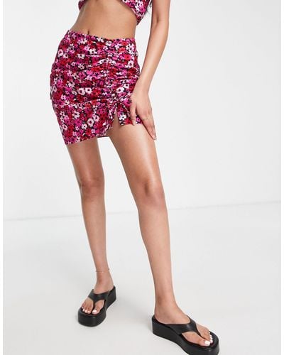 TOPSHOP Co-ord Ditsy Ruched Mini Skirt - Pink