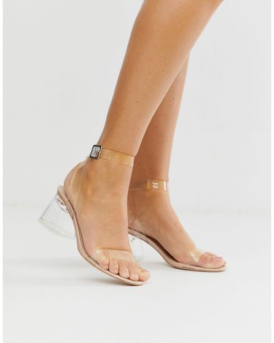Public Desire Afternoon Mid Clear Heeled Sandals-neutral - Multicolour