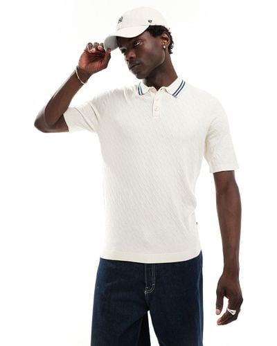 Only & Sons Regular Fit Stripe Collar Knitted Polo - White