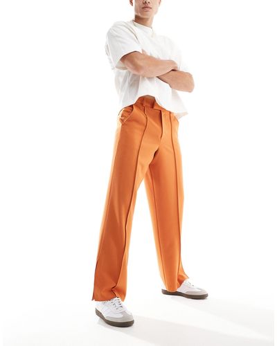 ASOS Smart Wide Leg Trousers With Pintucks And Side Splits - Orange