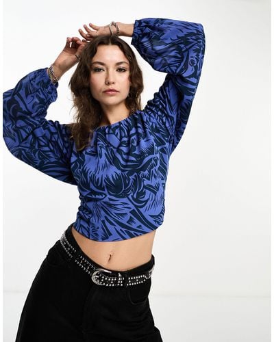 ONLY Cropped Tie Back Blouse - Blue