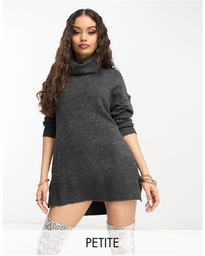 Brave Soul Petite Ming Knitted Roll Neck Sweater Dress - Grey