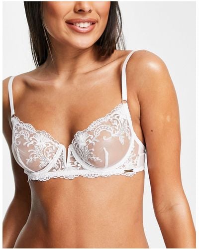 Bluebella Marseille Bridal Embroidered Mesh Non Padded Balconette Bra With V Wire Detail - White