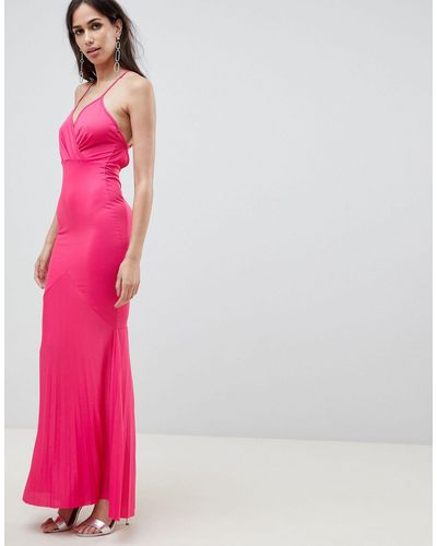 ASOS Cami Wrap Front Pleated Fishtail Maxi Dress - Pink