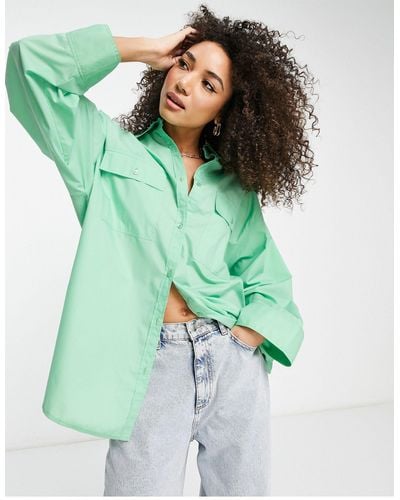 ASOS Oversized Shirt With Wide Cuff Detail - Green