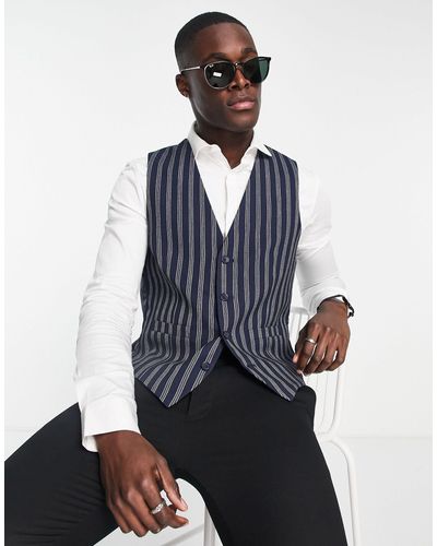 French Connection Stripe Linen Waistcoat - Blue
