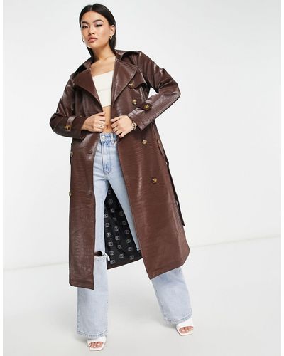 Something New X Emilia Silberg Leather Look Croc Trench Coat - White