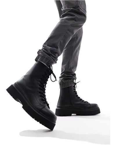 Bershka Lace Up Military Boots - Black
