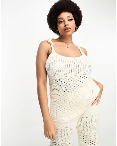 Simply Be Exclusive Co-ord Crochet Cami Top - Natural