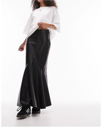 TOPSHOP Leather Look Fishtail Maxi Skirt - White