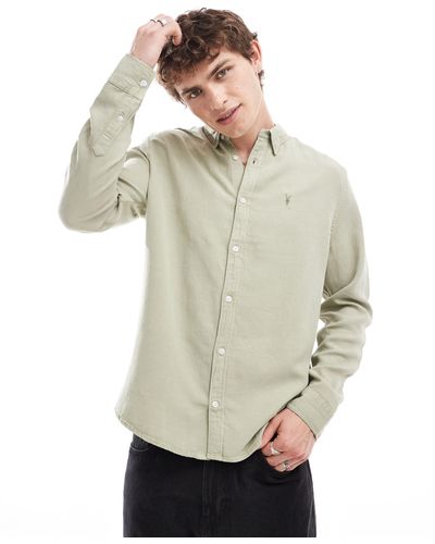 AllSaints Laguna Long Sleeve Linen Shirt - Grey