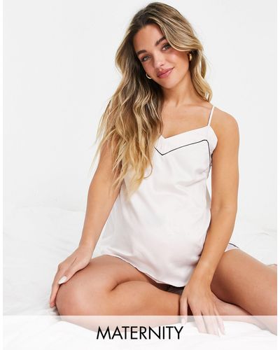 Loungeable Maternity Mix And Match Satin Pajama Cami - White
