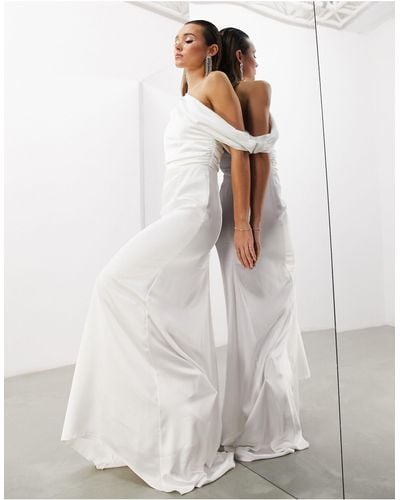 ASOS Larisa Satin Draped Shoulder Bodice Wedding Dress With Fishtail In - White