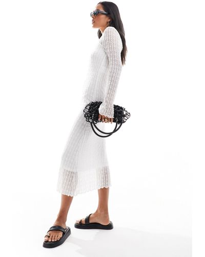 Vila Textured Long Sleeve Maxi Dress - White