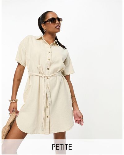 Vero Moda Belted Linen T-shirt Mini Dress - Natural