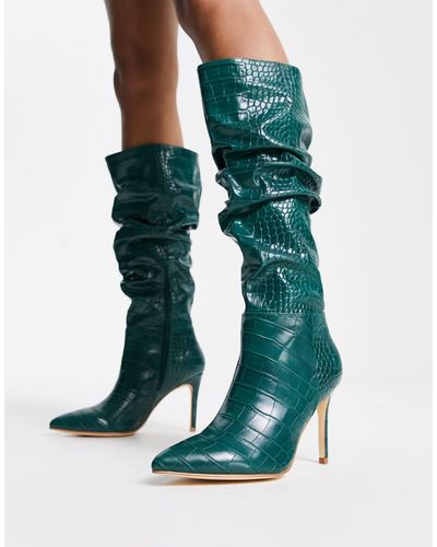 Forever New Esclusiva - stivali al ginocchio smeraldo effetto coccodrillo - Verde