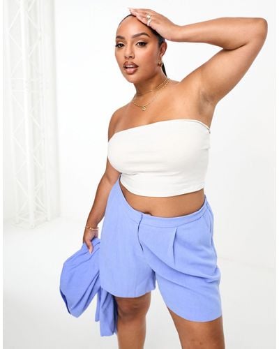 Simply Be Tailored Linen Shorts - Blue