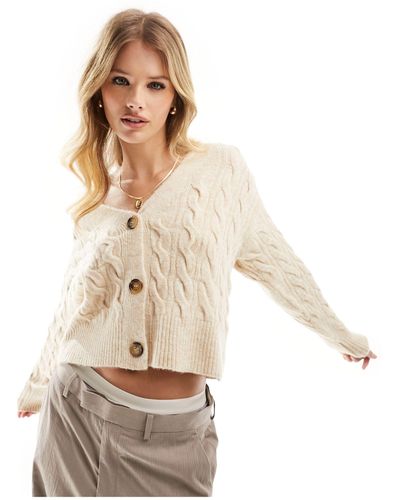 New Look Cable Knit Cardigan - Natural