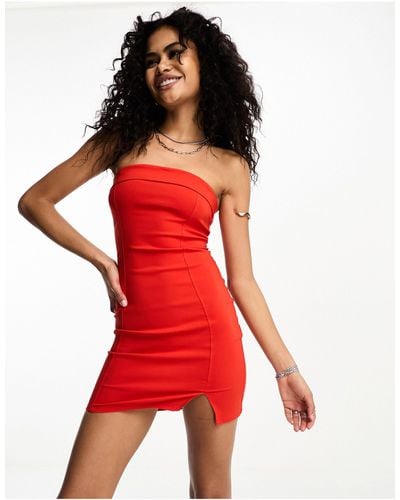 Bershka Bandeau Slit Front Mini Dress - Red