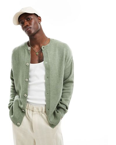 ASOS Relaxed Knitted Plush Crew Neck Cardigan - Green