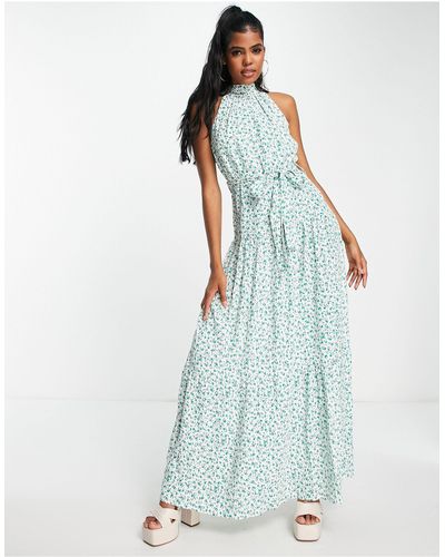 Style Cheat Hoogsluitende Midaxi-jurk Met Stroken En Bloemen - Groen