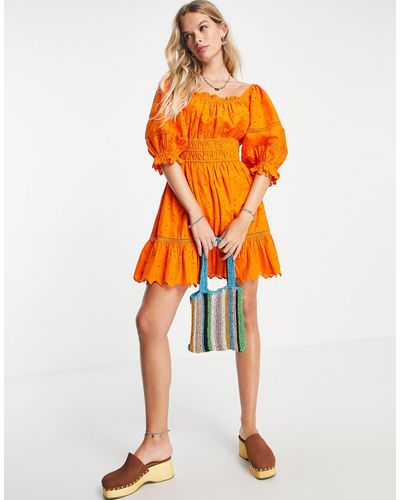 TOPSHOP Channel - Mini-jurk Met Broderie - Oranje