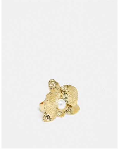 & Other Stories Statement Floral Ring With Faux Pearl - White