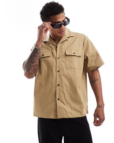 SELECTED Boxy Oversized Camp Collar Shirt With Double Pockets - Natural