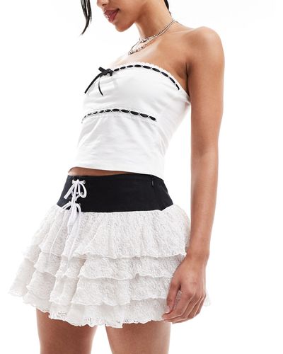 Minga London Lace-up Belted Frill Mini Rara Skirt - White